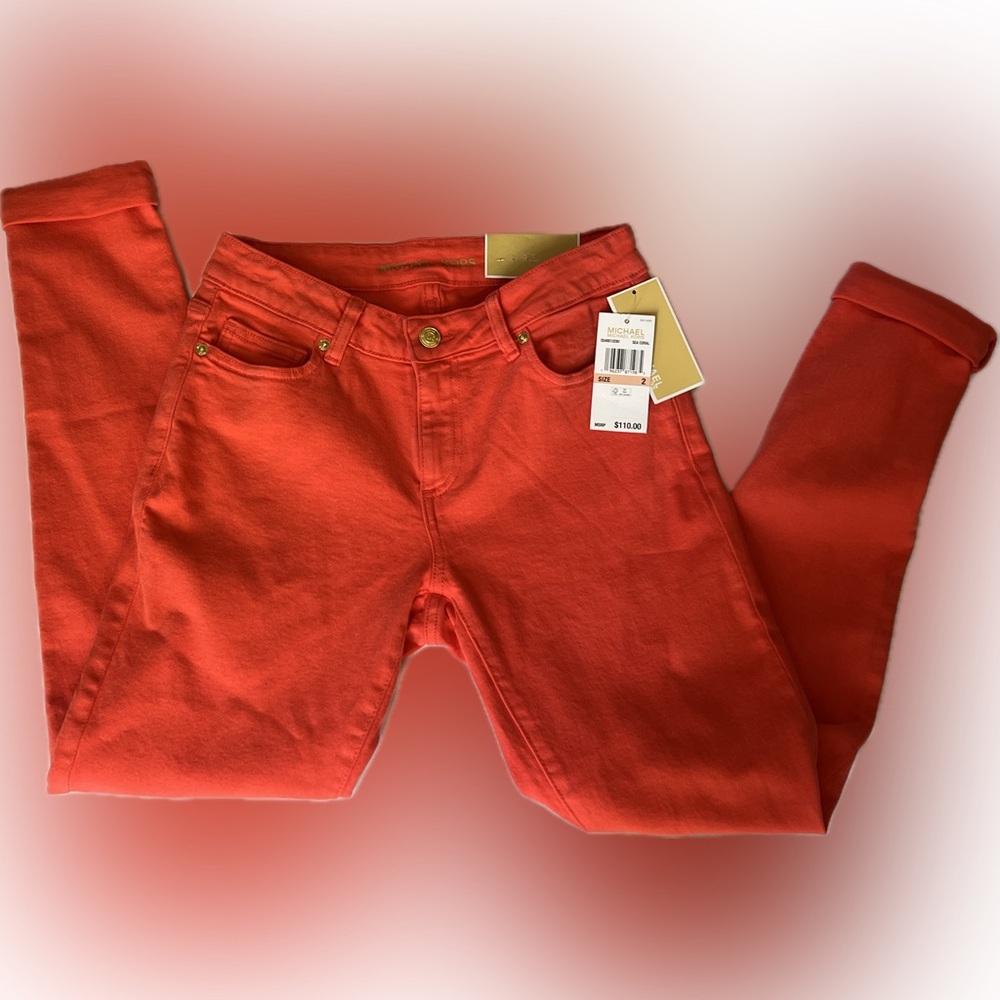 Michael Kors MK IZZY Skinny Mid-Rise Jeans in Sea Coral